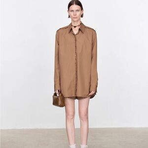 CHICJOC Supima Cotton Lace Trim Oversized Shirt Size 38 NWT Balletcore Brown